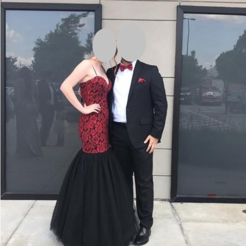 Chic Red and Black Strapless Formal Gown